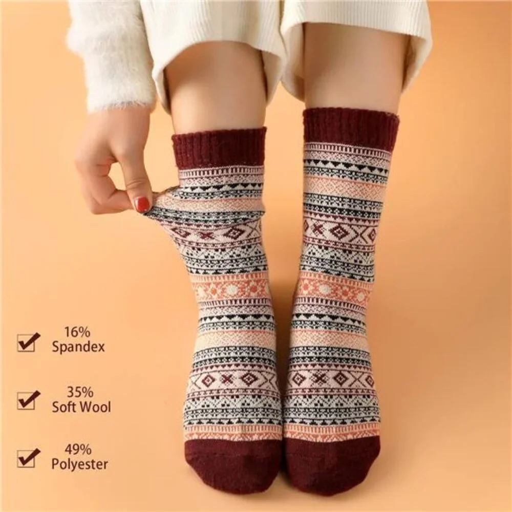 5 Pcs Unisex Wool Warm Thick Socks Vintage Winter Fall Season‎ for Men and Women